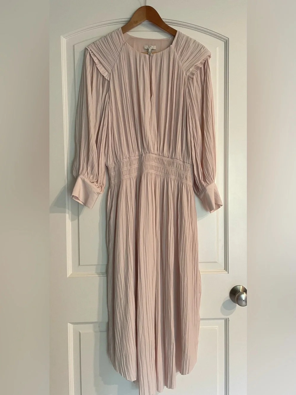 Joie Blush Solid Pleated Smocked Long-Sleeve Midi Dress - Picture 1 of 12